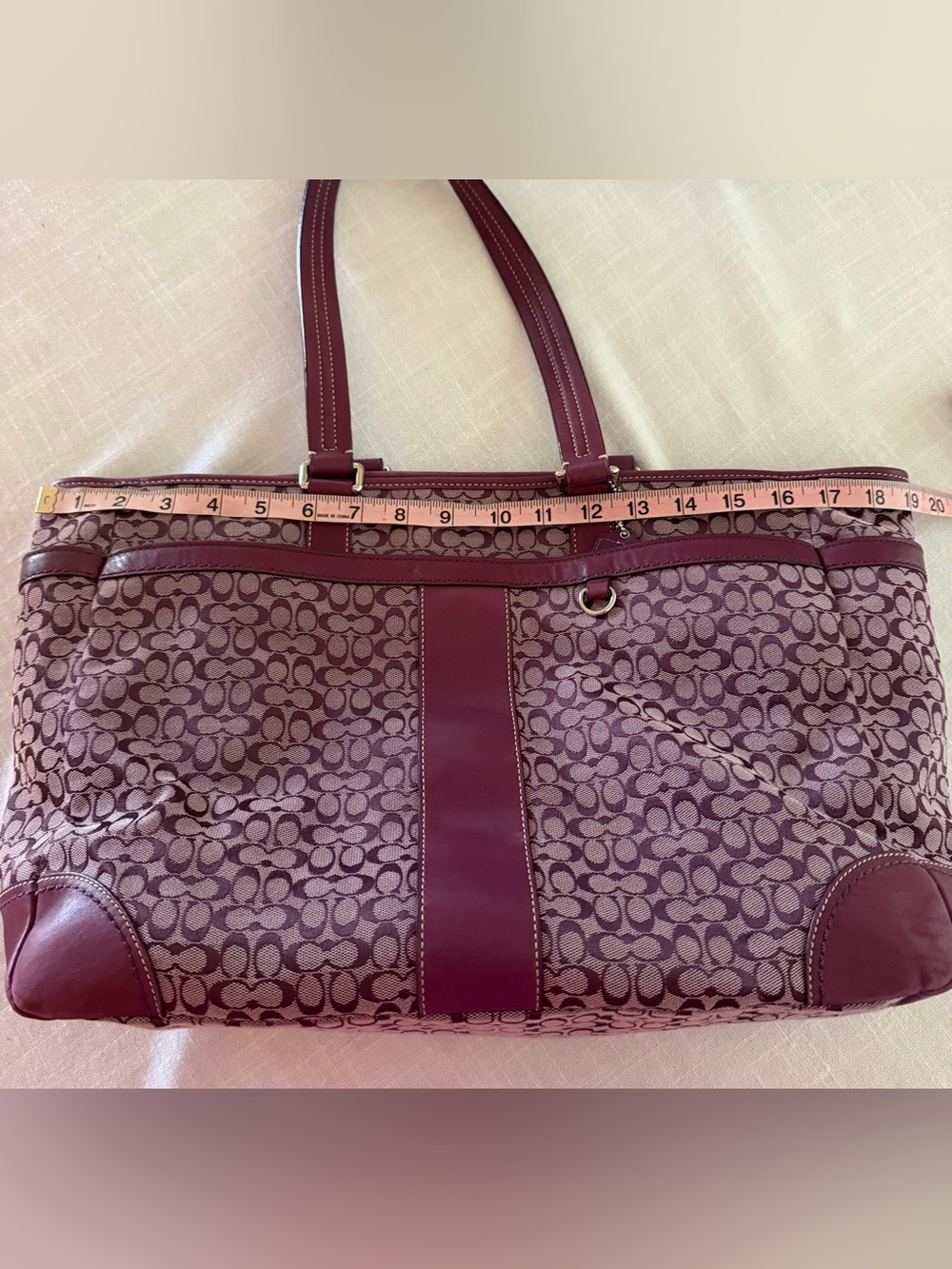 Coach Y2K Large Burgundy Signature Canvas and Leather Tote - Picture 8 of 9